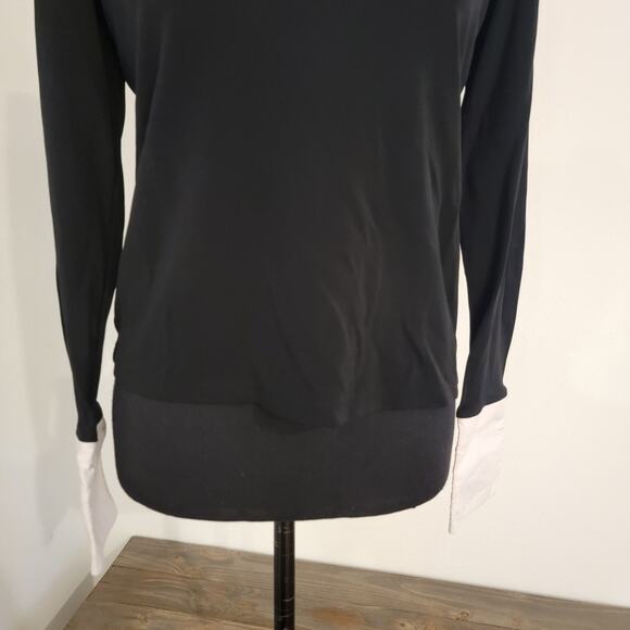 Liz Claiborne 2-in-1 Longsleeve Pullover Blouse Black Knit White Collared SM P - Picture 5 of 12